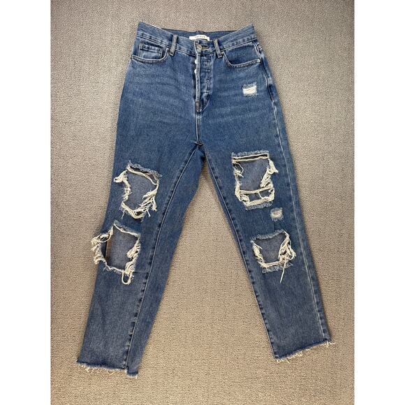 PACSUN Jeans High Rise Straight Button Fly Distressed Medium Wash Denim Size 25 - Picture 1 of 10